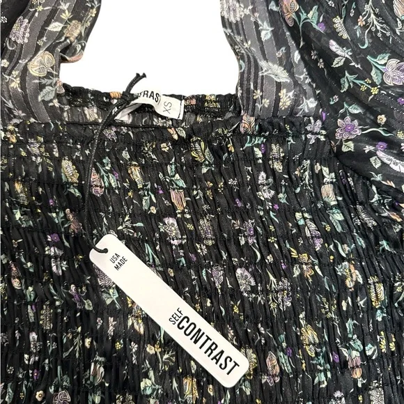 NWT Self Contrast Smocked Floral Mini Dress Long Sleeve XS | Anthropologie - Picture 6 of 7